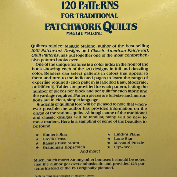 120 Patterns for Traditional Patchwork Quilts by Maggie Malone 1983 - Picture 12 of 13